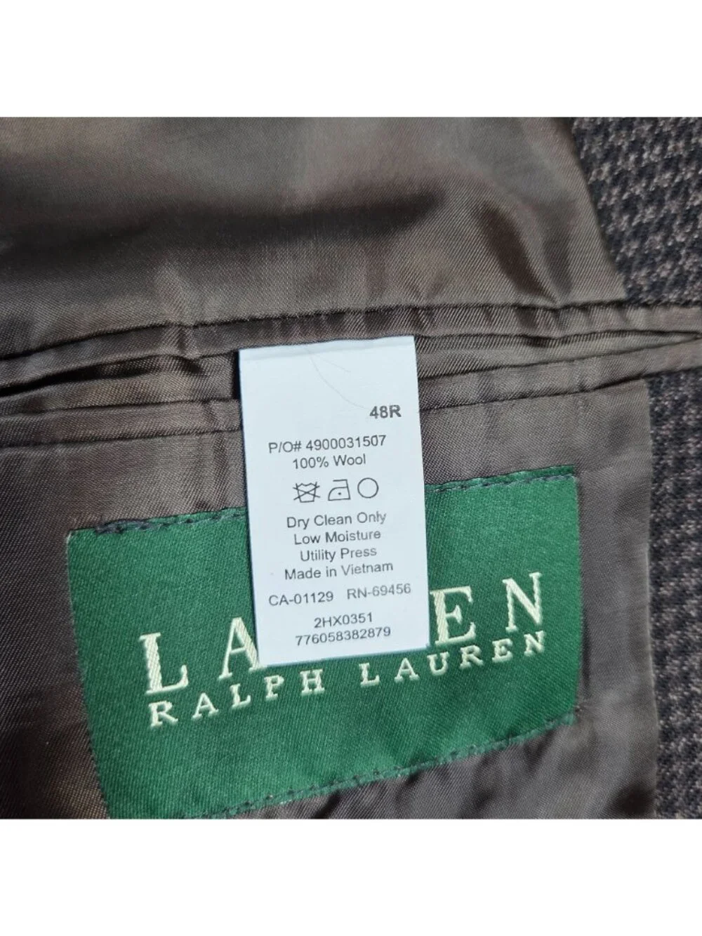 Lauren Ralph Lauren Sport Coat 48R Brown Houndstooth Office Preppy Blazer Jacket